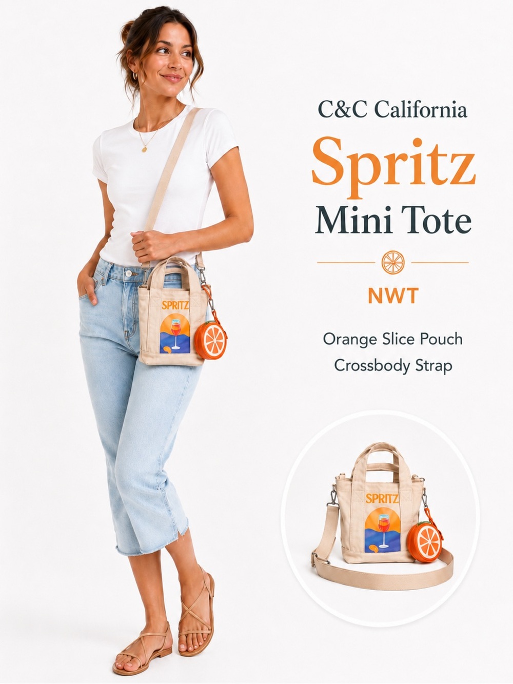 C&C California Spritz Tote Bag Orange Slice Pouch Euro Summer NWT